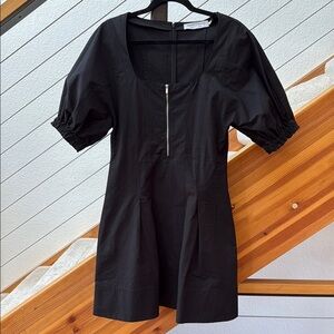 Proenza Schouler White Label Black Cotton Mini Dress with Puff Sleeves Sz 6